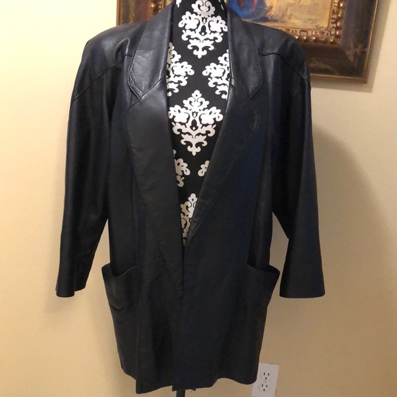 Parody Jackets & Blazers - Parody Vintage Leather Unconstructed Open Jacket, shoulder pads, deep pockets